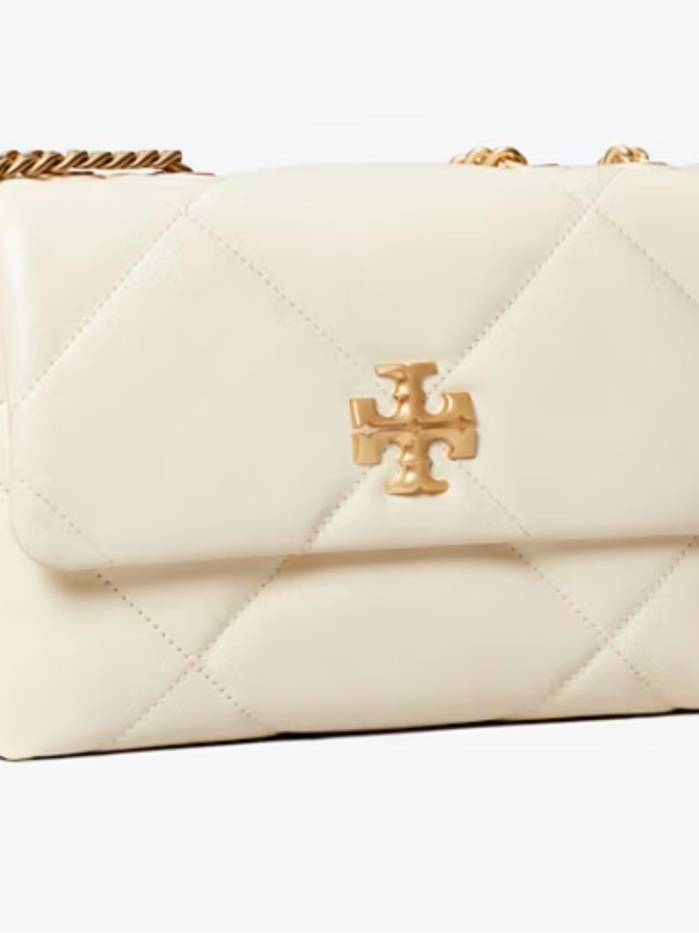 Tory Burch Ivory Quilted Shoulder Bag with Gold Logo